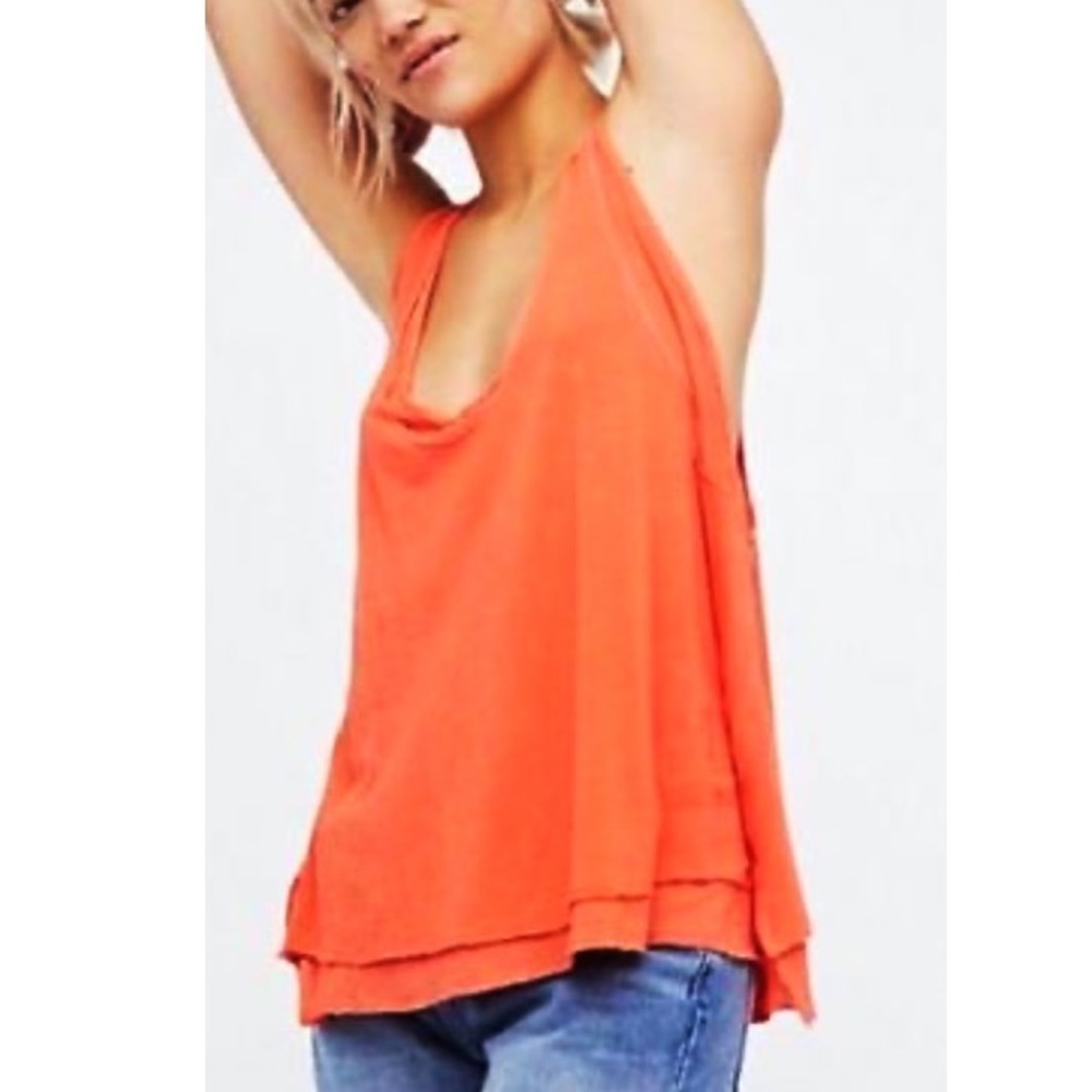 Free People Blouse Orange Tangerine NWT Karmen Sleeveless Layered Top Size M